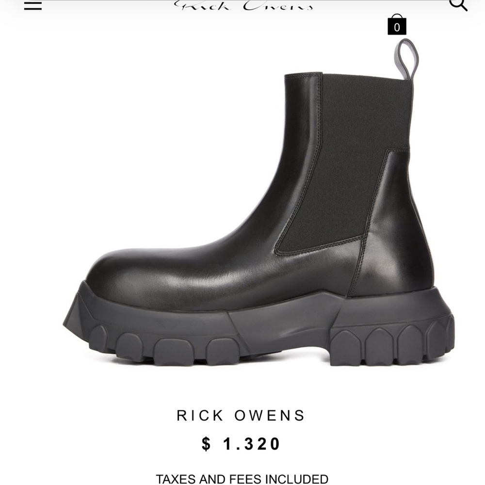 Rick Owens Womens Black Bozo Tractor Beetle Boots 36.5